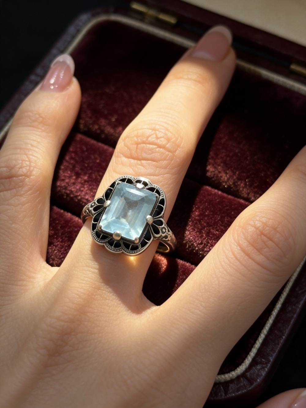 Vintage-Inspired Silver Ring with Light Blue Gemstone